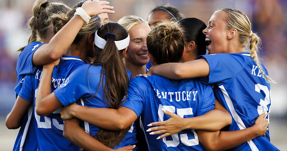 Kentucky women's soccer players celebrate during their exhibition match Aug. 10, 2024, against Xavier. The team opens the 2024 regular season Aug. 15 against Central Michigan. (UK Athletics)